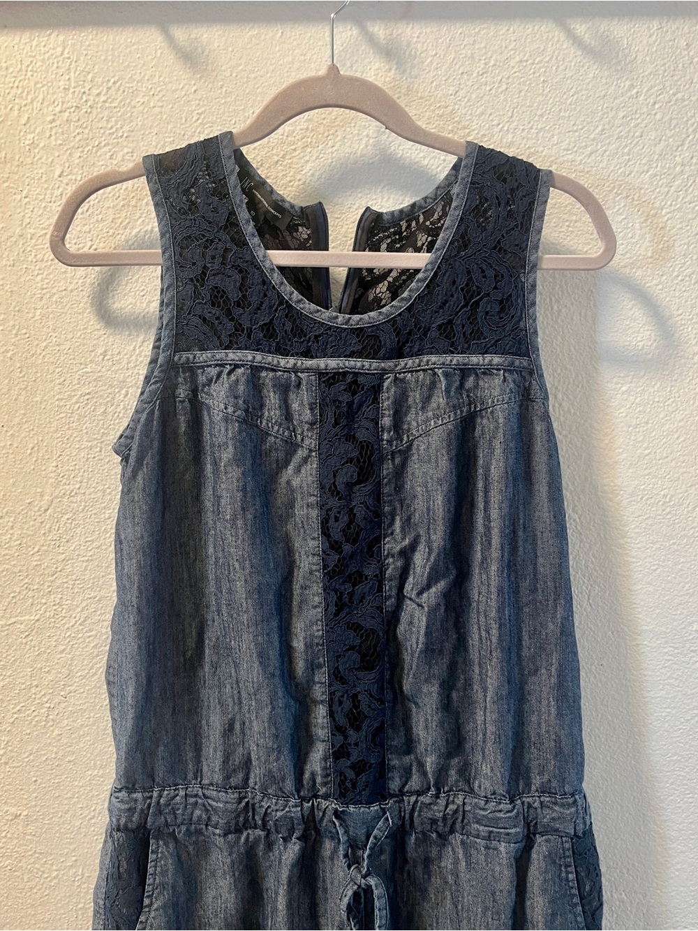 INC International Concepts Denim-Look Navy Lace Yoke Sleeveless Romper